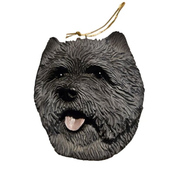 2 Vintage Ornaments Carin Terrier Dog 24Kt Gold Plated Metal & Ceramic Christmas - Picture 5 of 12